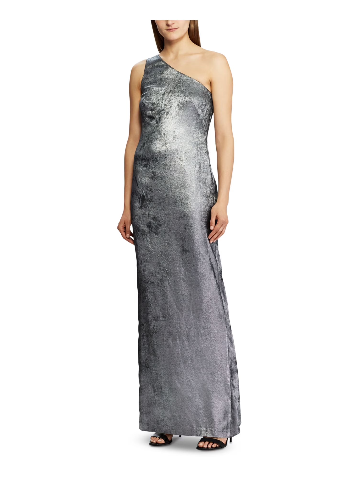 Silver Sleeveless Asymmetrical Neckline Maxi Sheath Dress Q128891