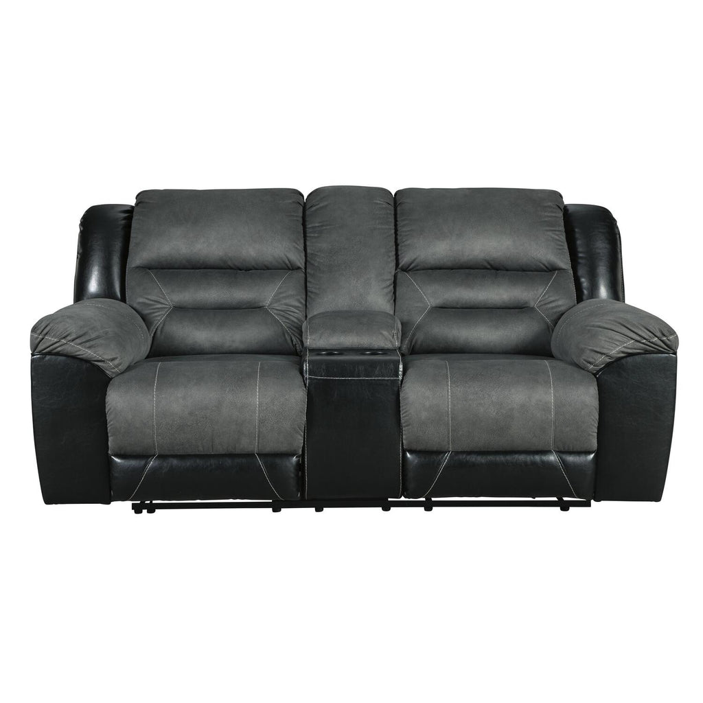 Black and Gray Wooden Dual Recliner Loveseat with Console and Cupholders Q5520