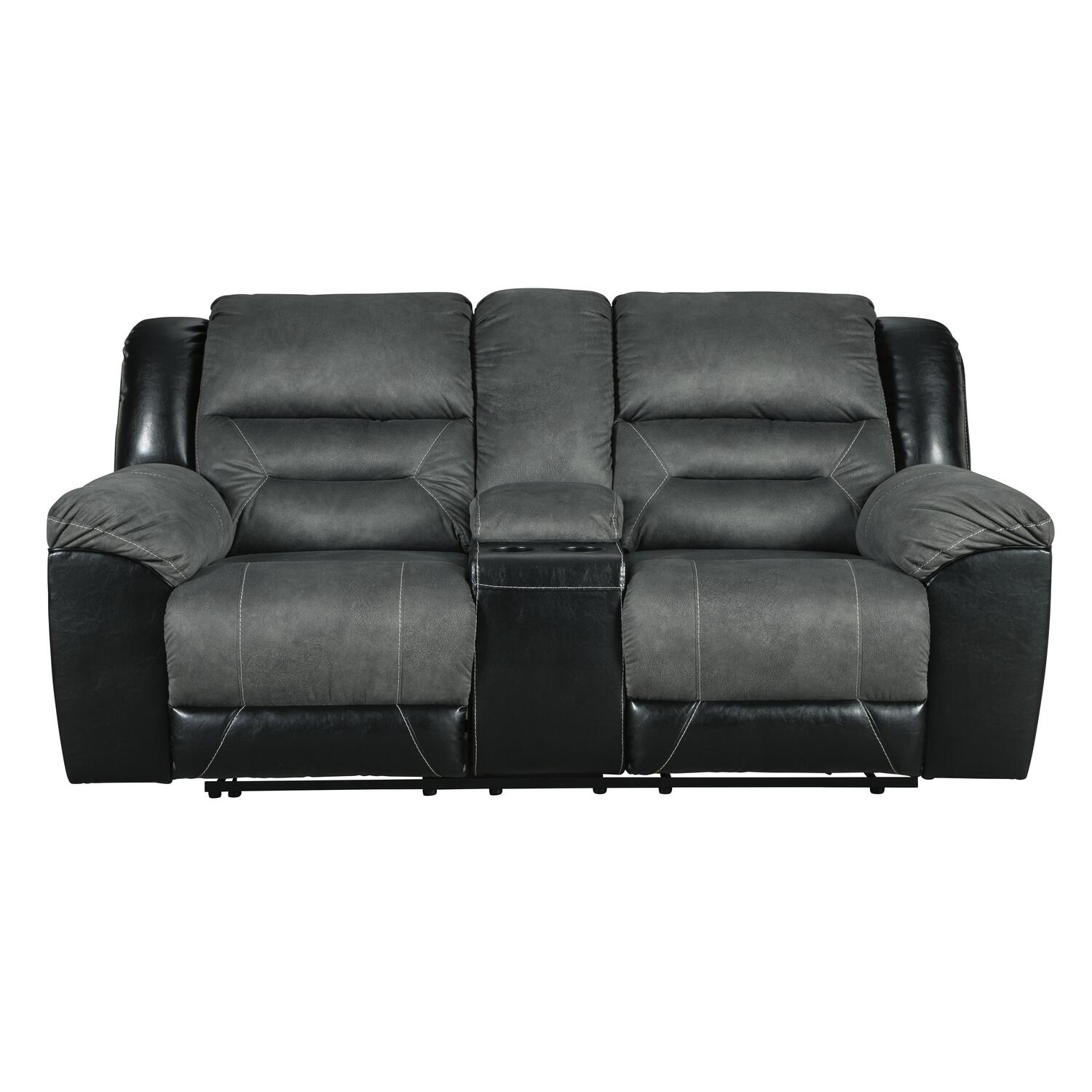 Black and Gray Wooden Dual Recliner Loveseat with Console and Cupholders Q5520