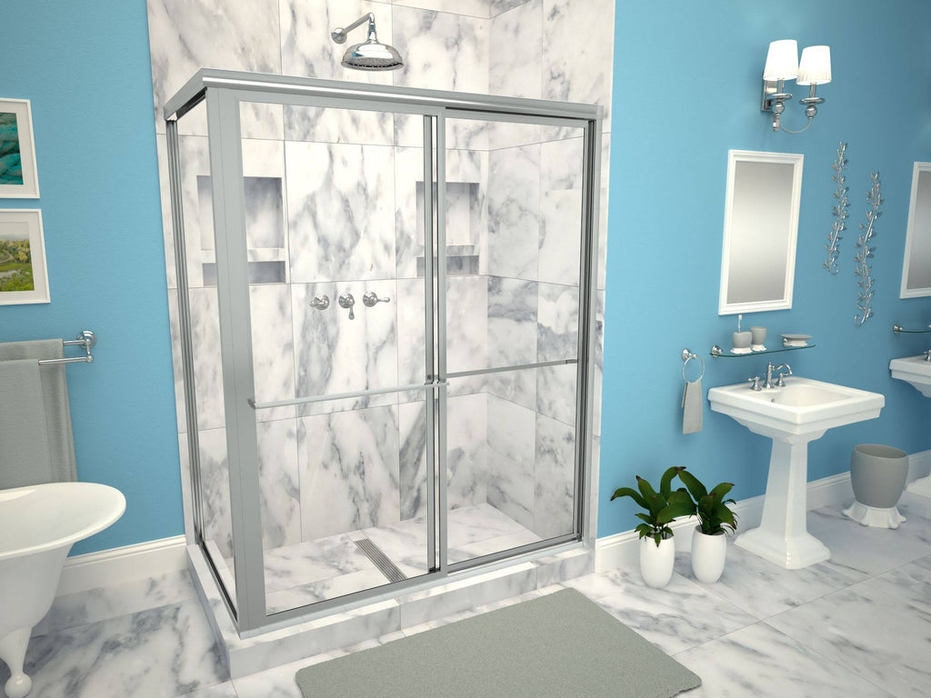 Tile Redi Double Threshold Shower Base with Center Trench Drain and Grate, Silver Y2727