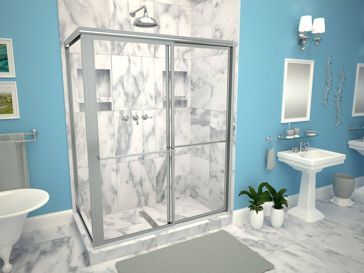 Tile Redi Double Threshold Shower Base with Center Trench Drain and Grate, Silver Y2727