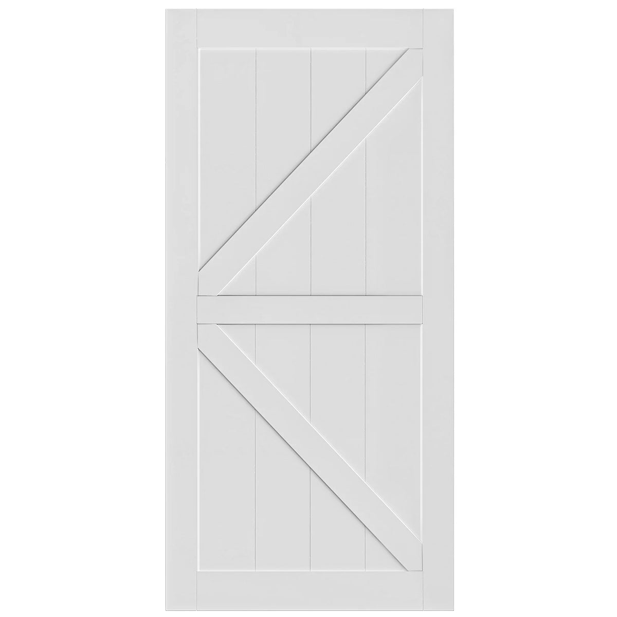 White Primed Paneled Wood Sliding Barn Door P5075