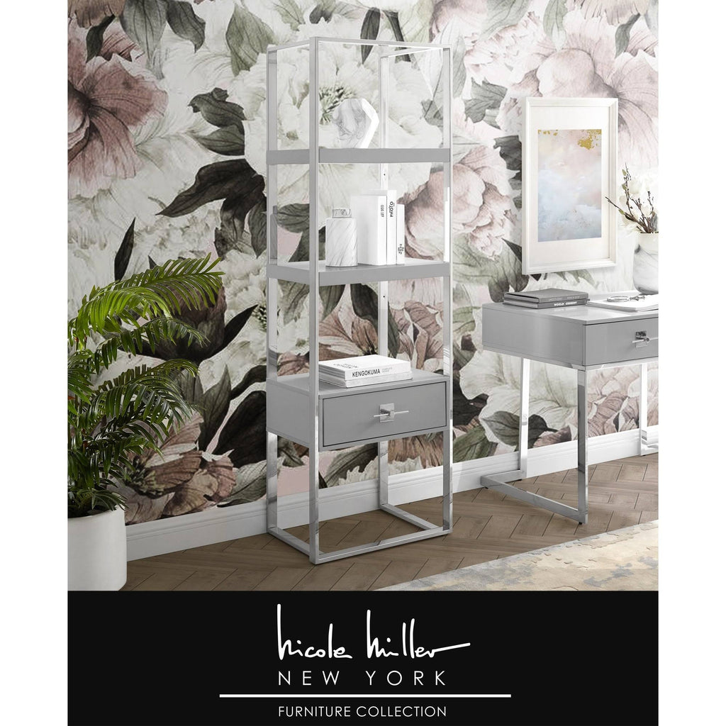 High Gloss Stainless Steel Bookcase with 1 Drawer Y281046