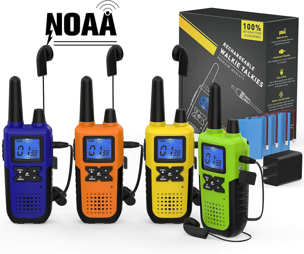 4 Pack Long Range 2 Way Radios Walkie Talkies with Earpiece and Mic USB Charger Battery Weather Alert V133