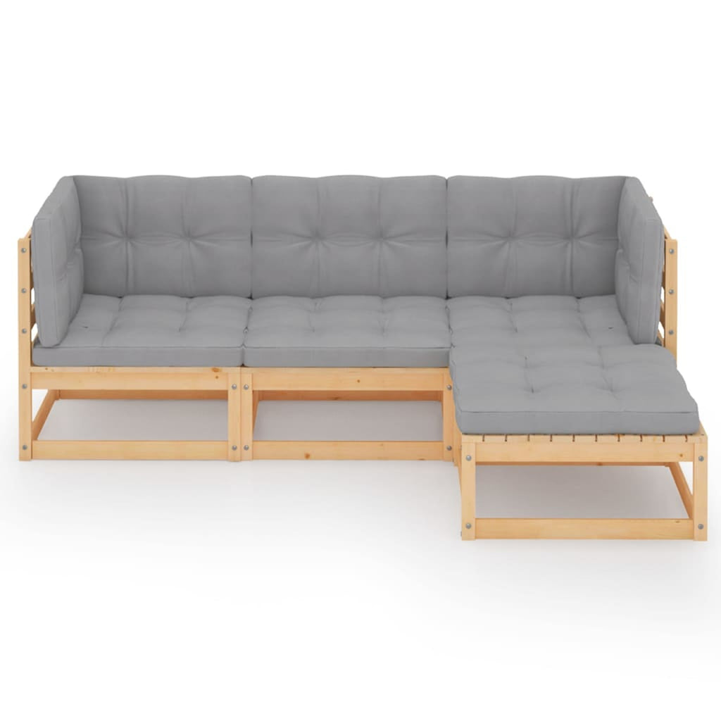 4 Piece Patio Lounge Set with Gray Cushion Pinewood Sectional Outdoor Furniture Set X7202