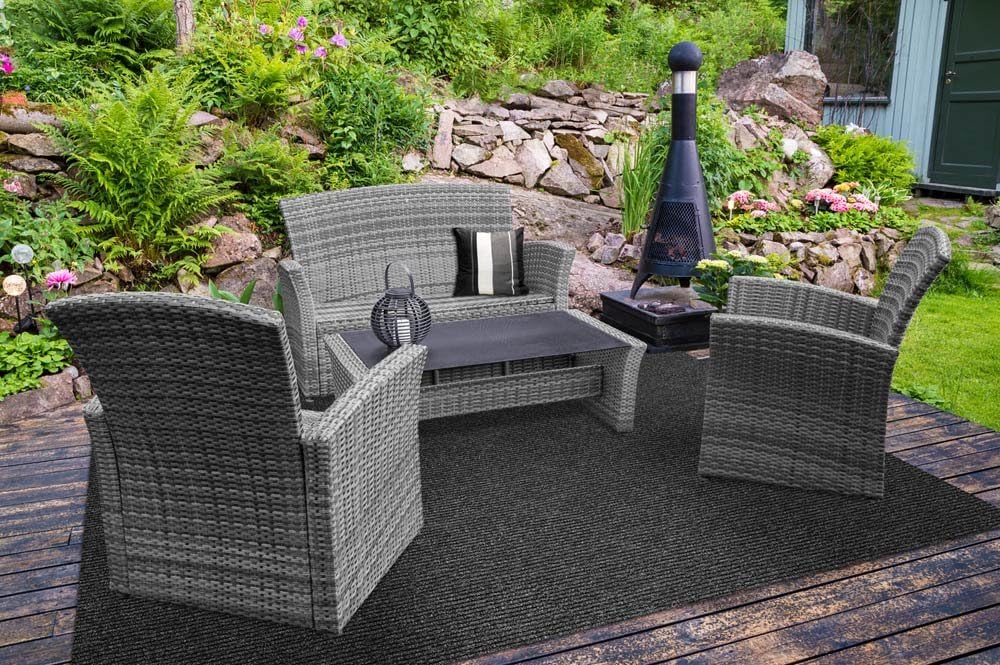 Heavy-Duty Ribbed Indoor Outdoor Carpet with Rubber Marine Backing - Charcoal Black - 6 Feet X 15 Feet R12096