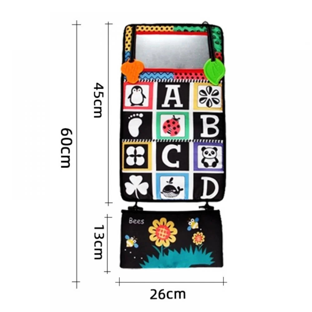 Tummy Time Floor Mirror with Crinkle Cloth Book and Teethers, High Contrast Black and White Baby Toys, Montessori Sensory Crawling Toy H3804