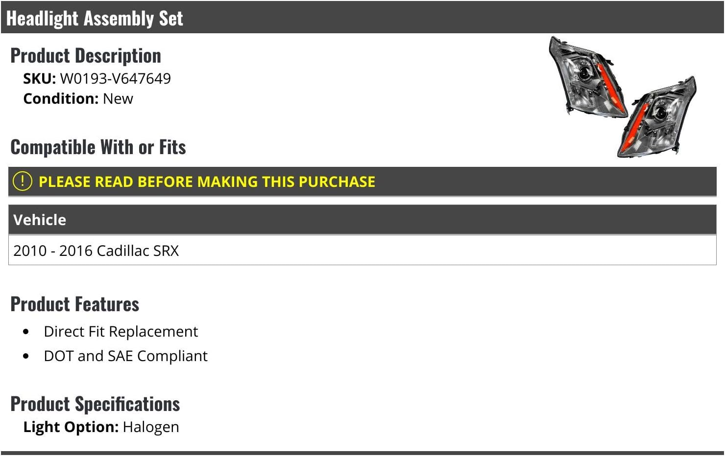 Headlight Assembly Set of 2 U317