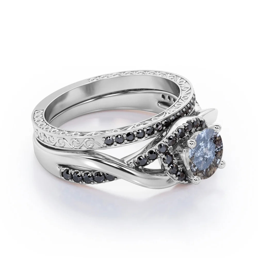 18K White Gold Plating over Silver Diamond Twisted Wedding Set H1309