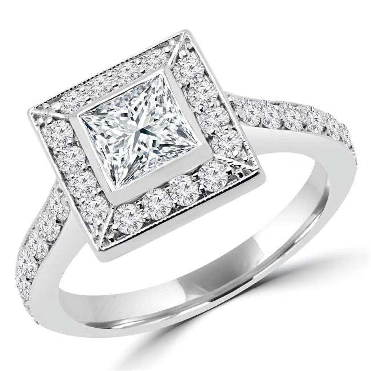 1.25 CTW Princess Diamond Halo Engagement Ring in 14K White Gold Y374