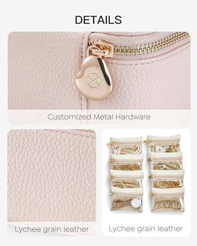 Green PU Leather Small Jewelry Case with 6 Zipper Velvet Bags P10380