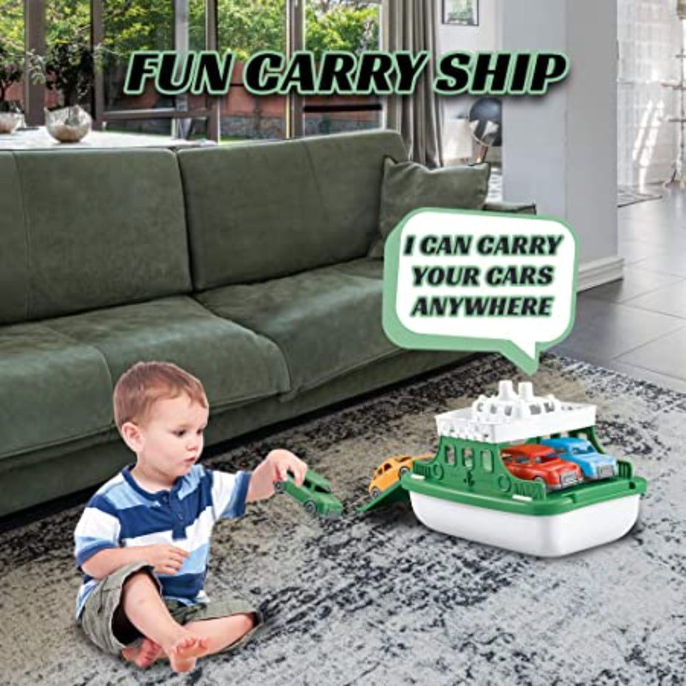 Green Toys Ferry Boat with 4 Cars Bathtub Toy X31915