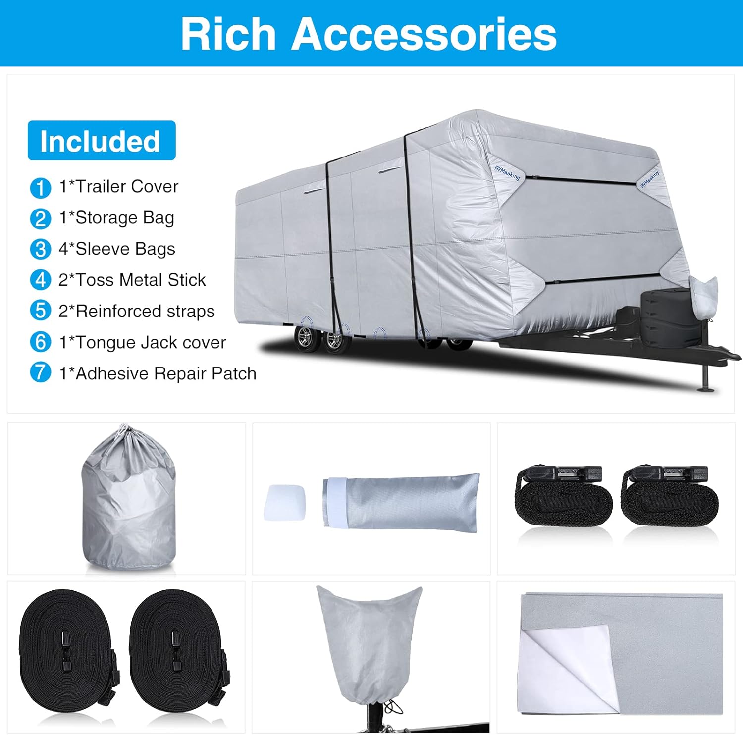 Rip-Stop RV Cover Waterproof Camper Cover with Gutter Covers F2317