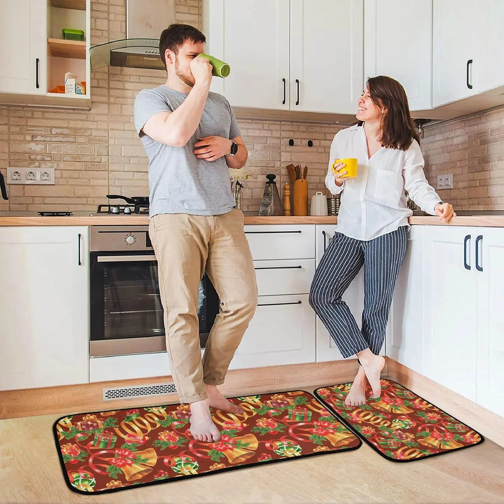 Christmas Jingling Bells Kitchen Mats Set of 2 Anti Fatigue Non Slip Floor Runner Rug 19.7x27.6 Inch + 19.7x47.2 Inch Y4487