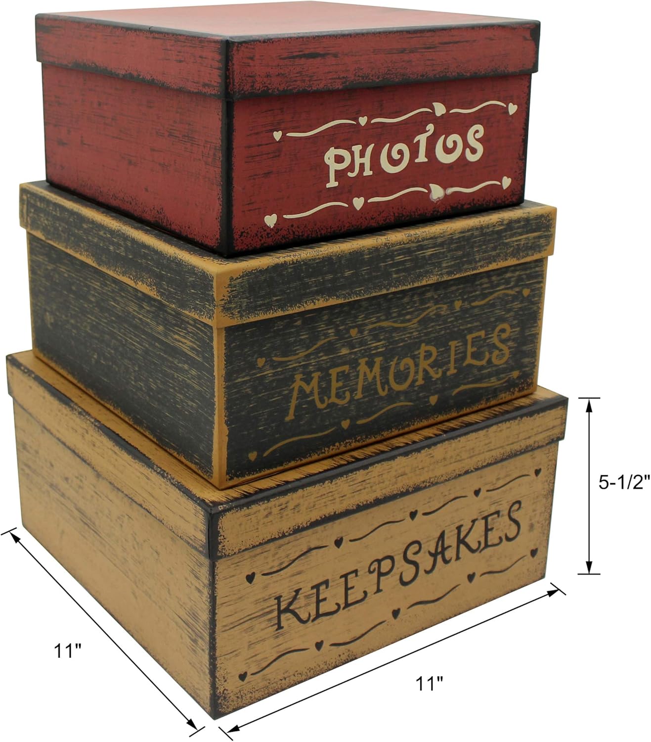 Primitive Vintage Square Cardboard Nesting Boxes, Large 11 X 11 X 5-1/2 Inch, Set of 3, Pack of 2 Z426280