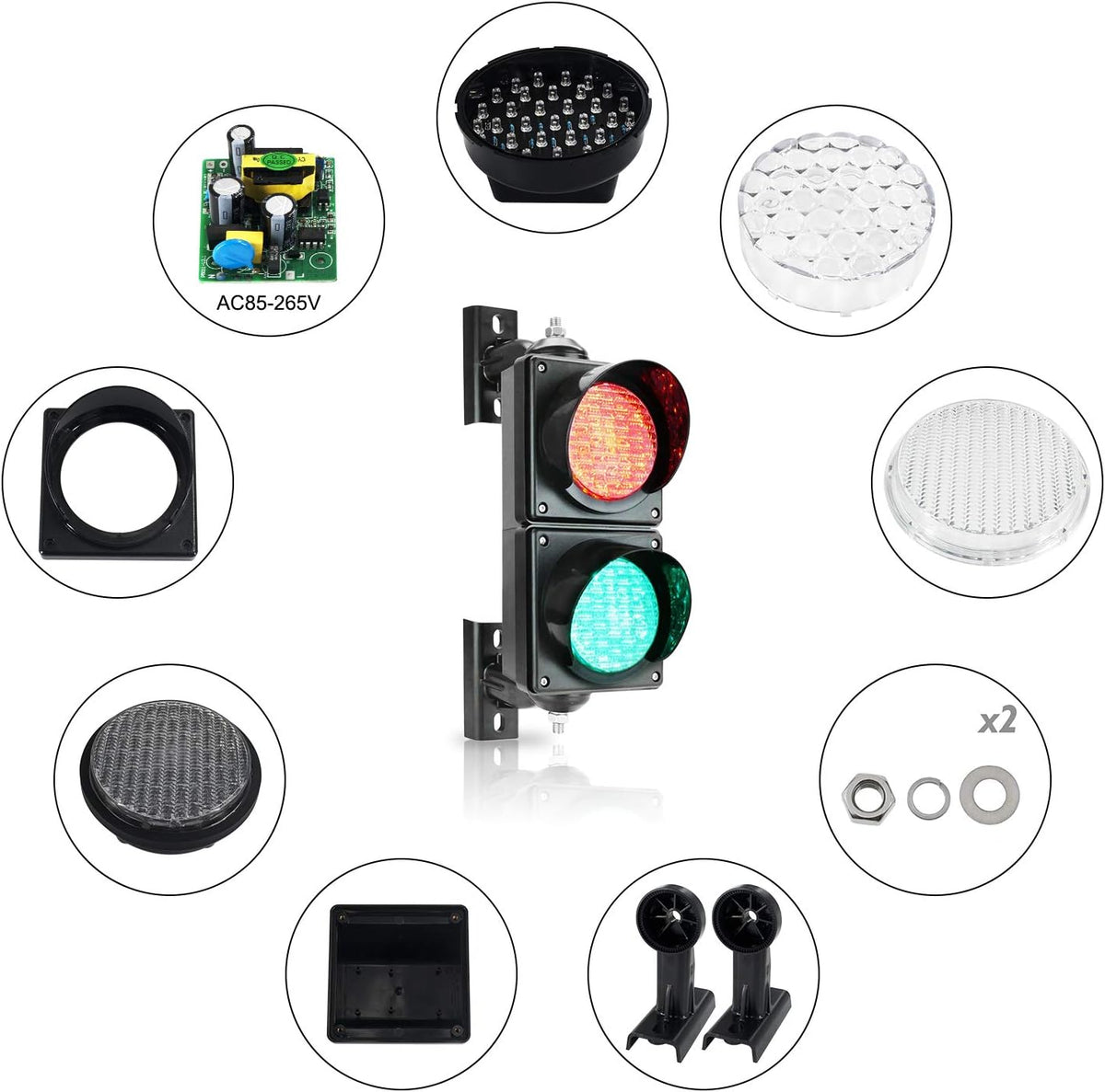 100mm Red/Green LED Traffic Light, IP65 PC Housing P7817