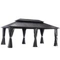 12x20 Galvanized Steel Hardtop Gazebo with Netting and Curtains A47111