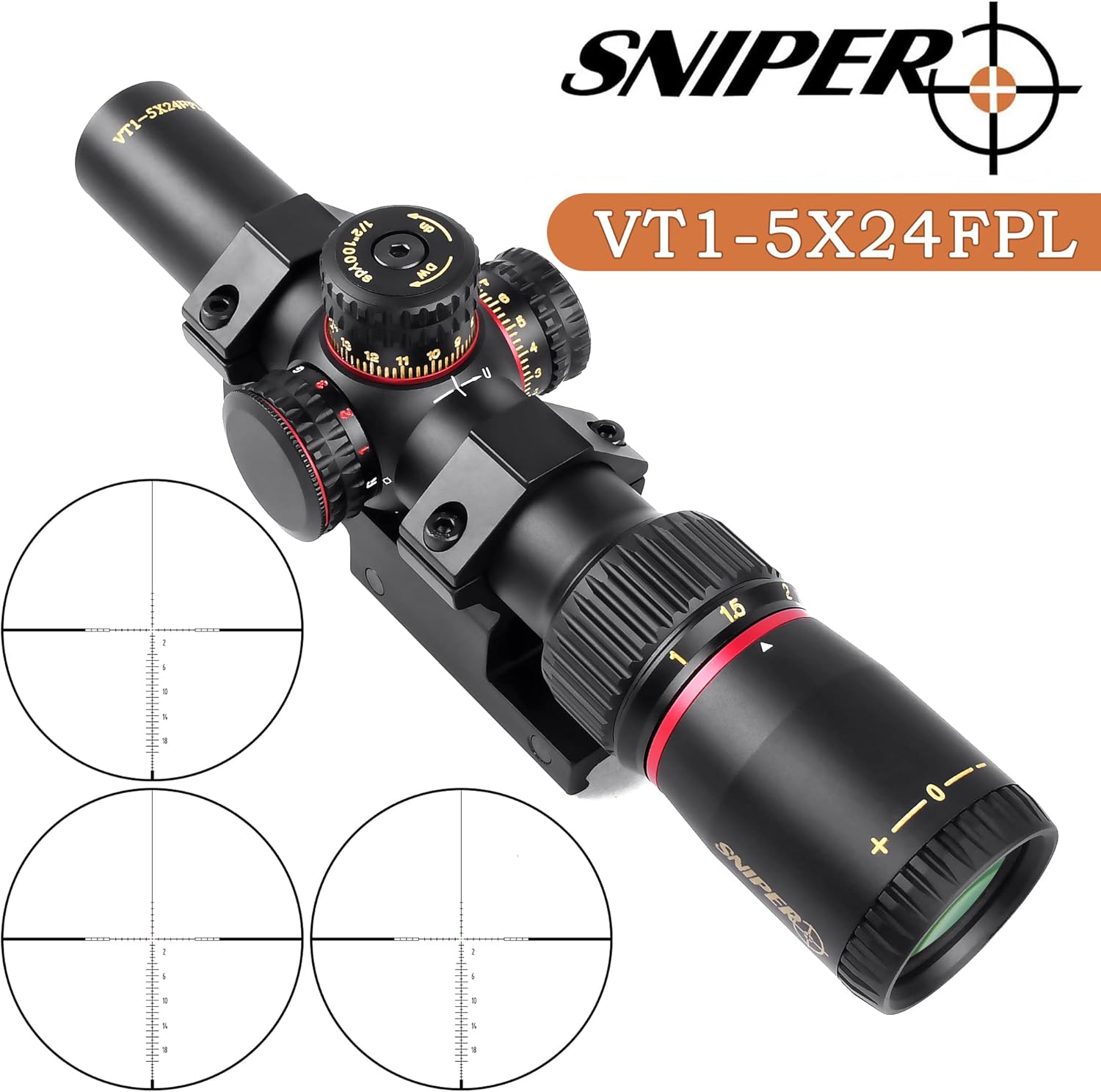 1-5X24 FFP Scope with Red/Green Illuminated Reticle and Scope Mount I1733