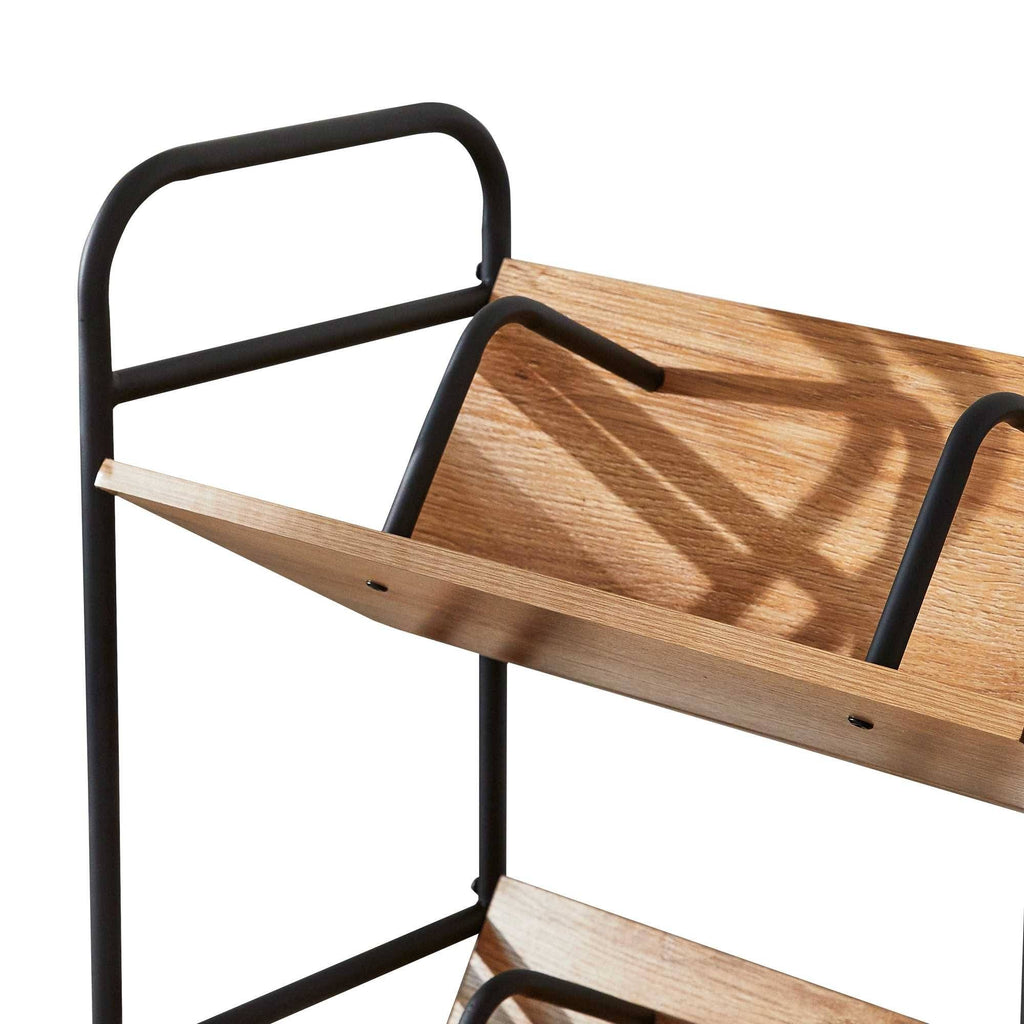 2-Tier Wood Metal Double Sided Mobile Book Cart H7051