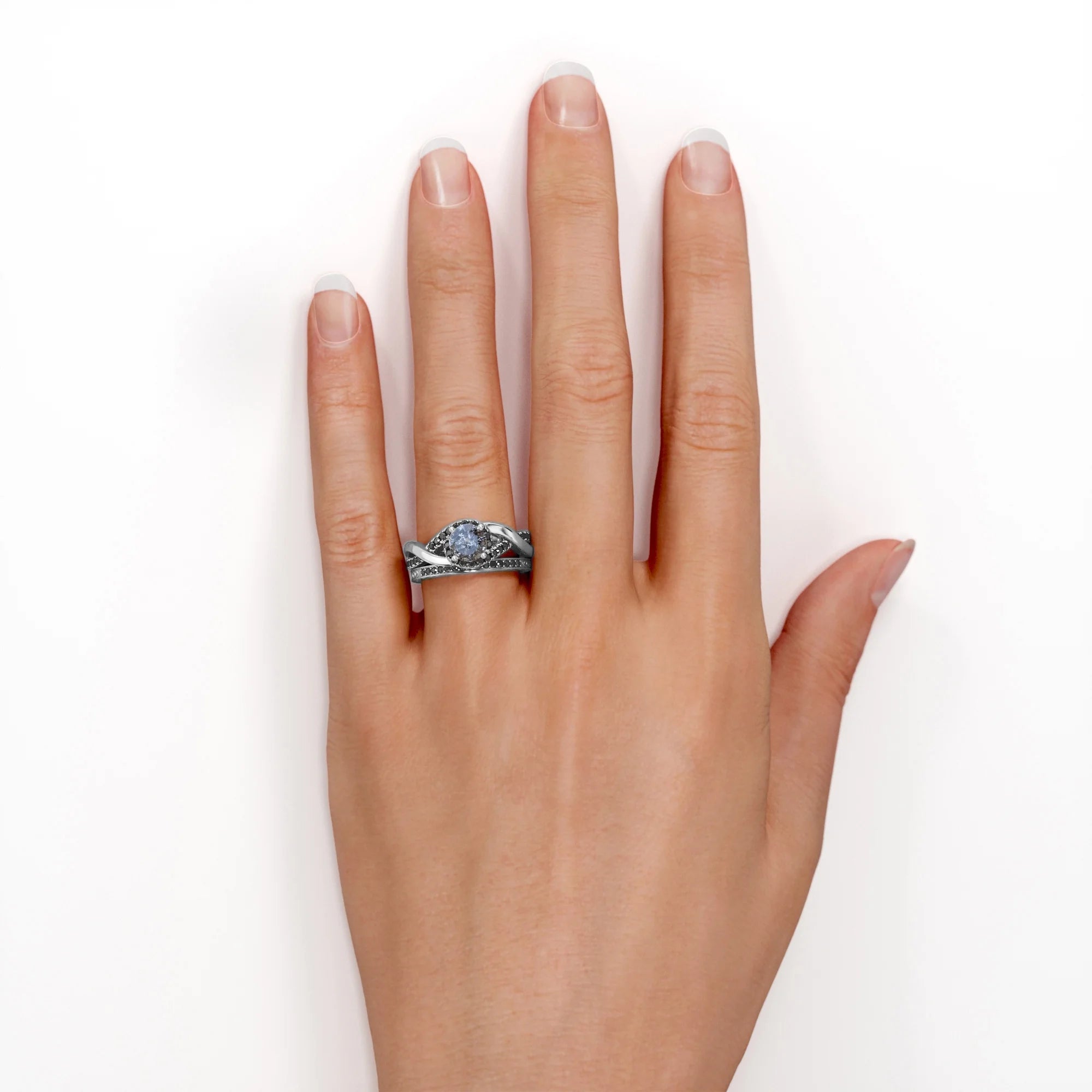 18K White Gold Plating over Silver Diamond Twisted Wedding Set H1309
