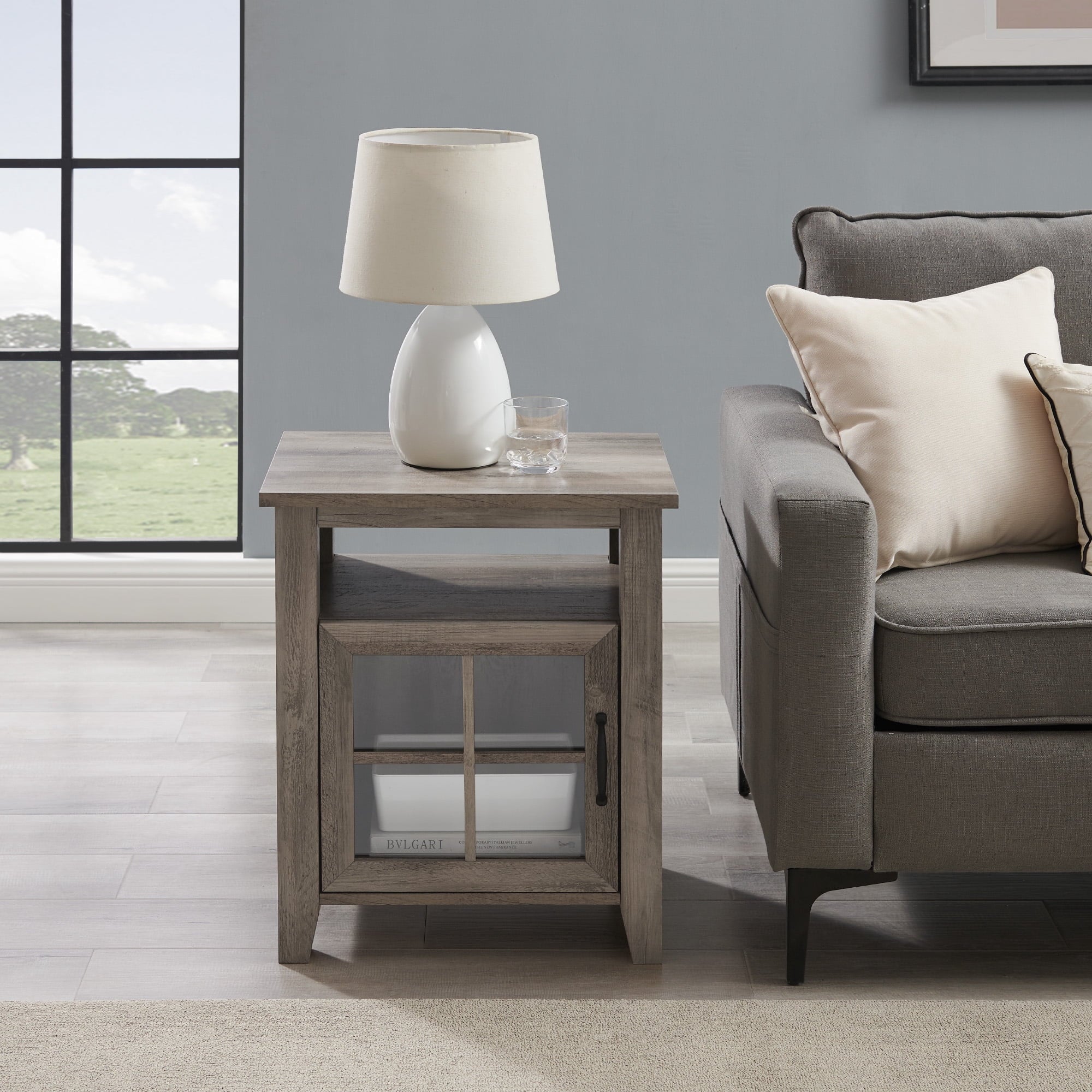 Grey Wash Glass Door Accent Table W22538
