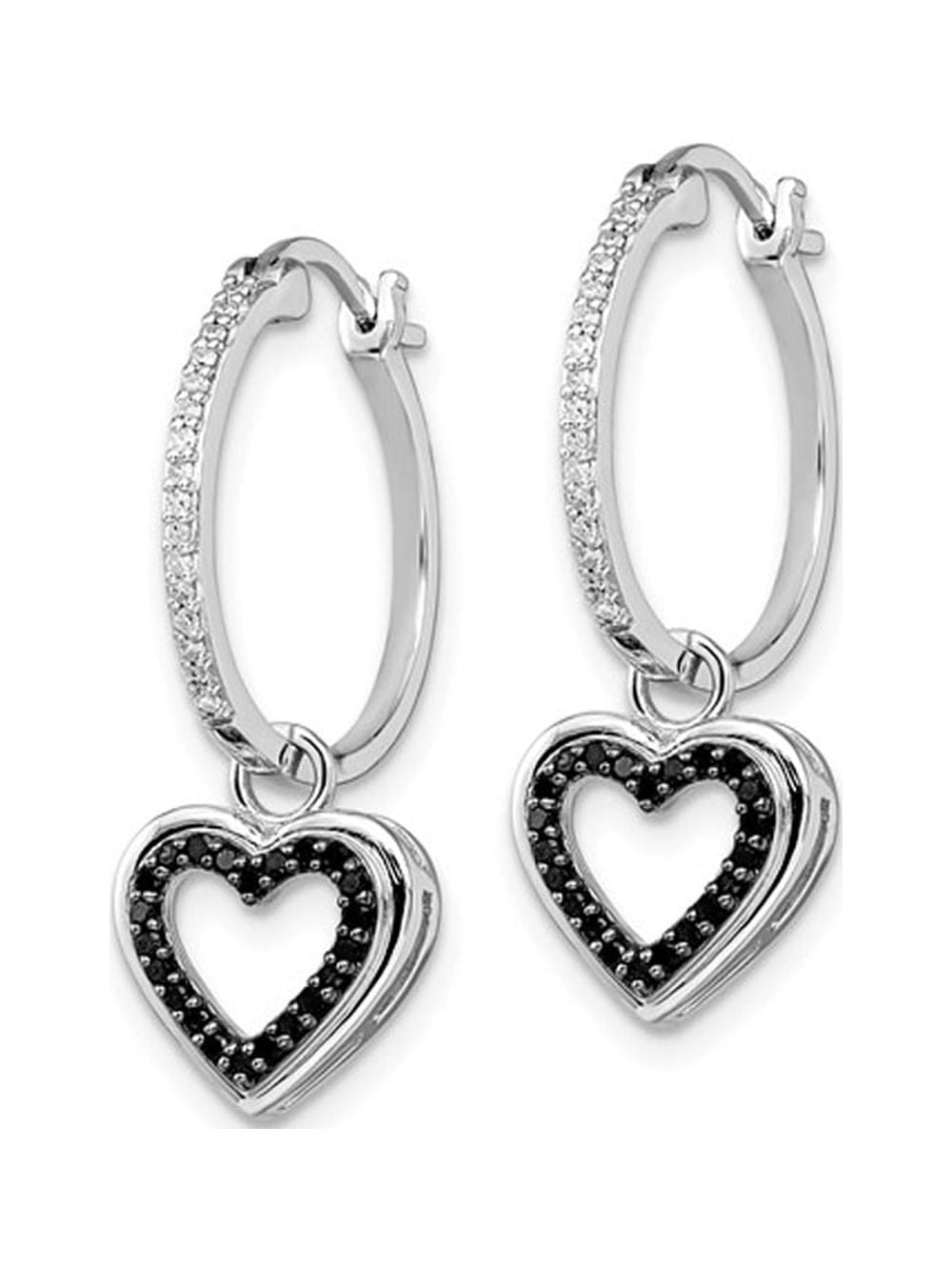 Black & White Diamond Dangle Heart Earrings in Sterling Silver Q954