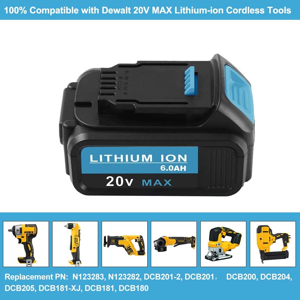 2Pack 6.0Ah Replacement Lithium Ion Battery for Dewalt 20V Max A61952