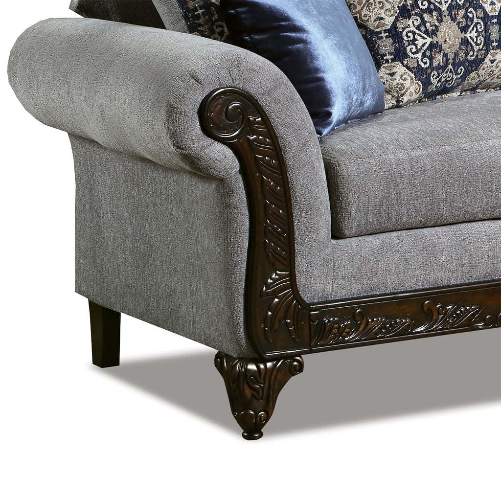 Grey Chenille Rolled Arms Loveseat U2950