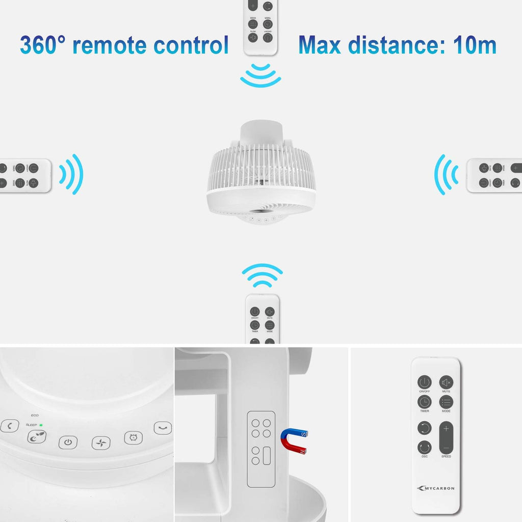 Quiet Air Circulator Fan DC Motor Desk Fan Auto Oscillating Fan With Remote 8 Speeds, 3 Modes, 8H Timer Cooling Table Fan U241