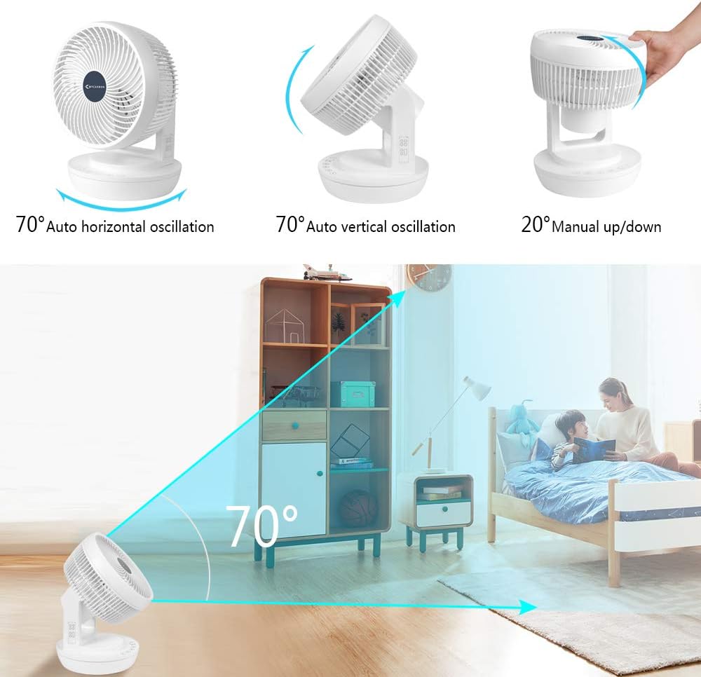 Quiet Air Circulator Fan DC Motor Desk Fan Auto Oscillating Fan With Remote 8 Speeds, 3 Modes, 8H Timer Cooling Table Fan U241