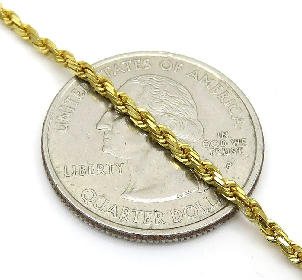 14K Yellow Gold 2mm Solid Rope Diamond Cut Chain Necklace Q126465