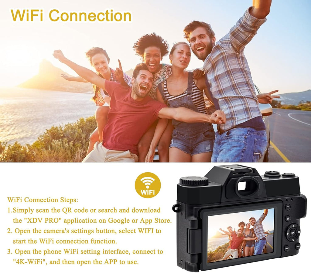 4K 48MP Digital Camera with 3.0 inch 180Deg Flip Screen and 2 Batteries A141553