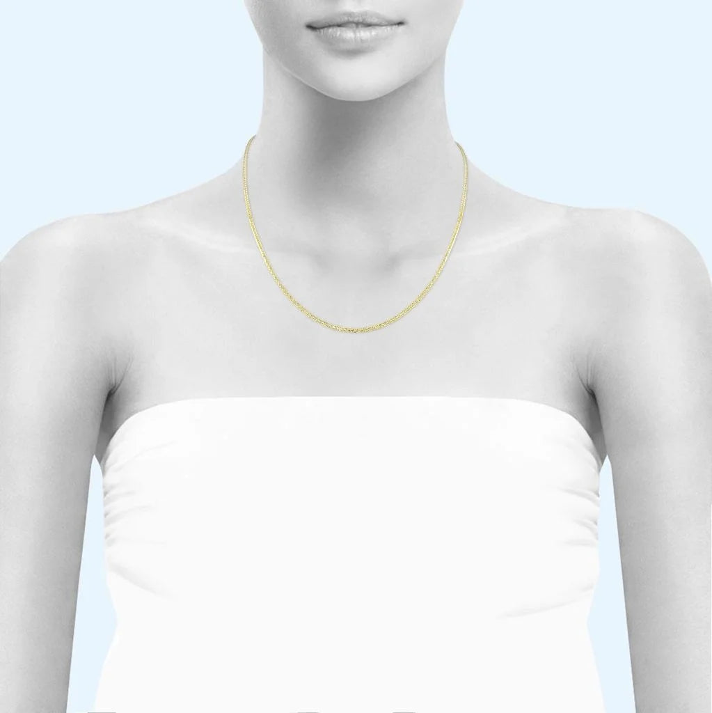 18K Yellow Gold 2mm Hollow Wheat Chain Necklace, 18 Inches K85454
