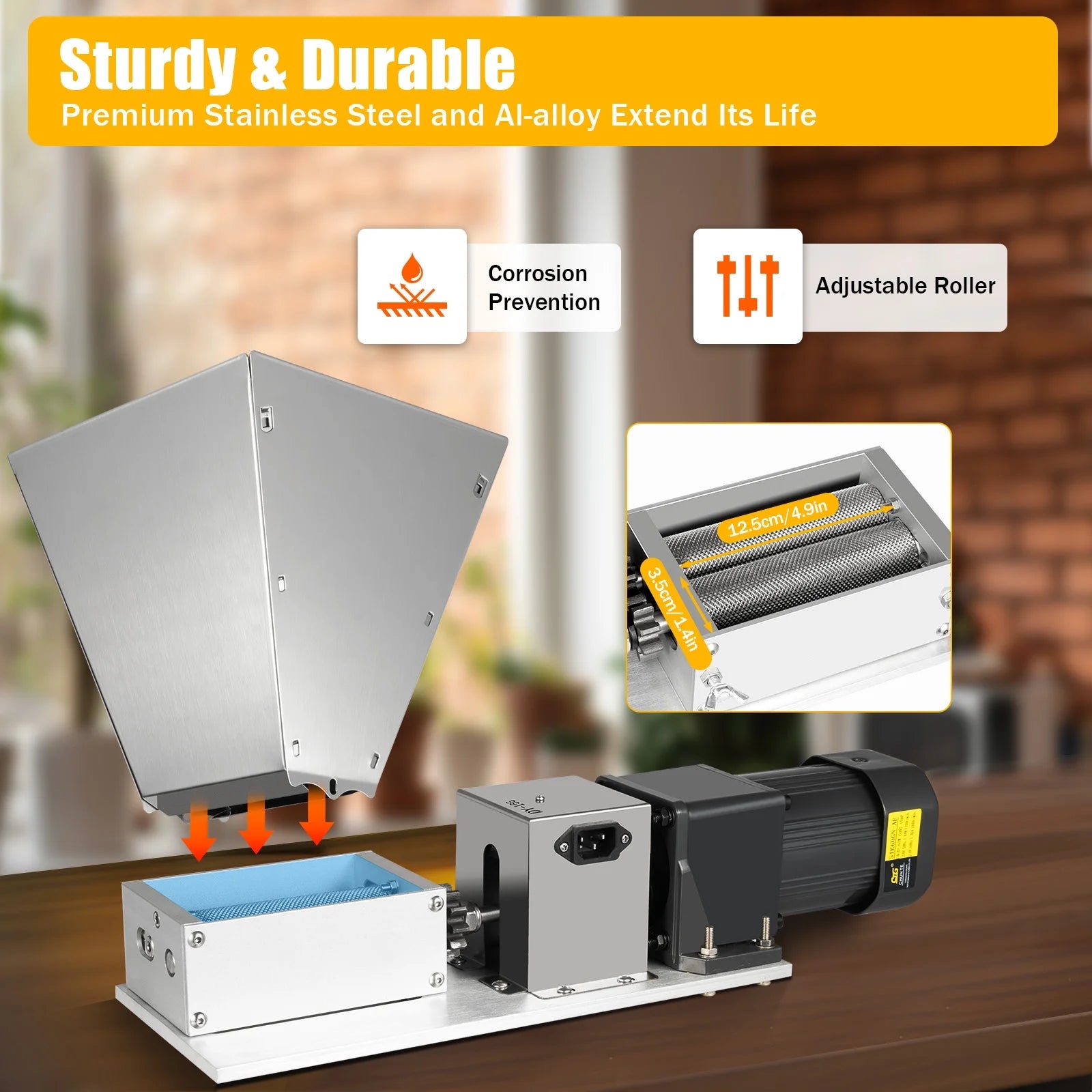 60W Electric Grain Grinder with Adjustable Roller Stainless Steel 4L D6766