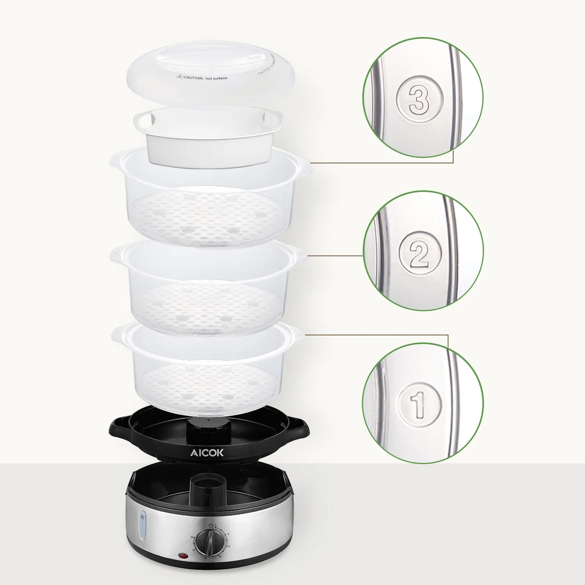 White 9.5 QT 3-Tier Electric Steamer X3002
