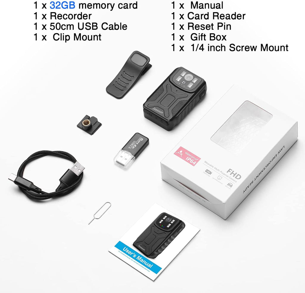 Body Camera with Audio Recording, Night Vision, Waterproof, Pack of 2 B161177