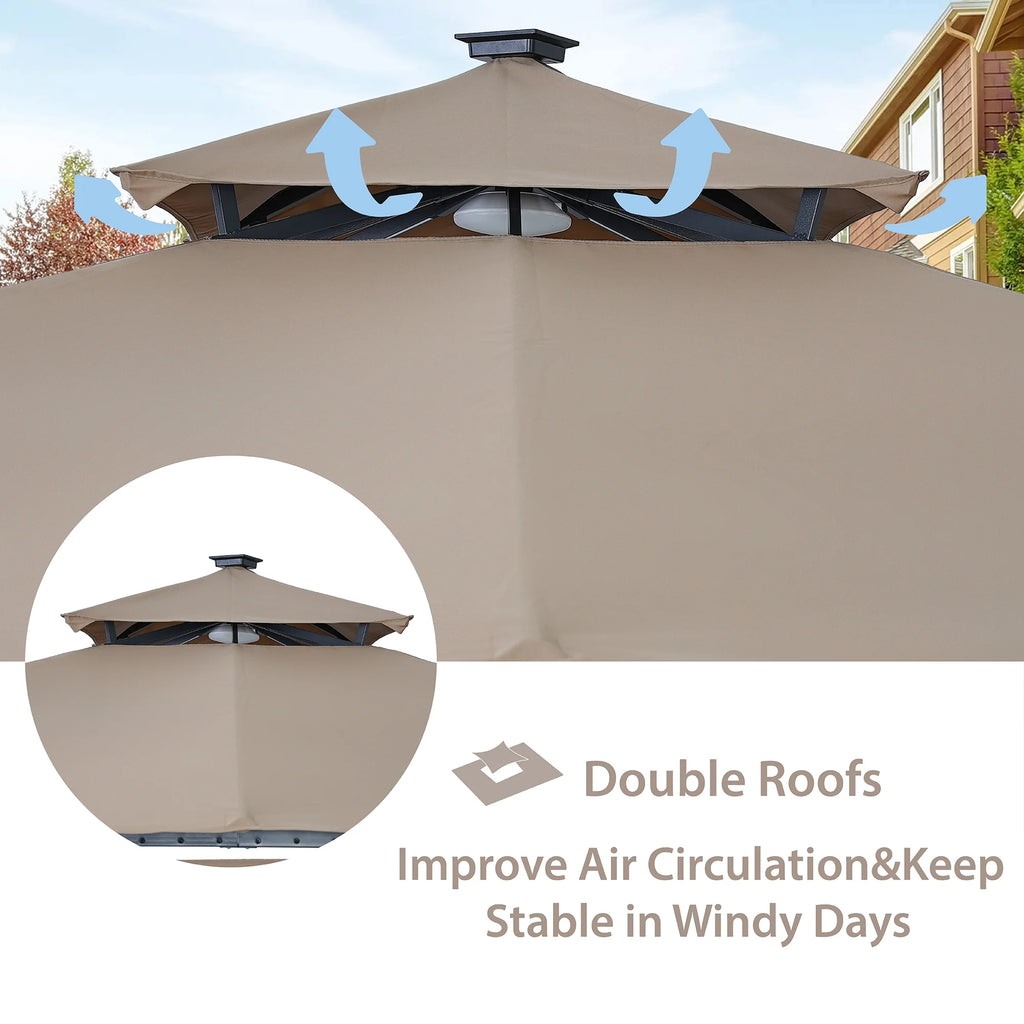 9.8ft. x 9.8ft. Outdoor Patio Gazebo with LED Light, Brown S74653