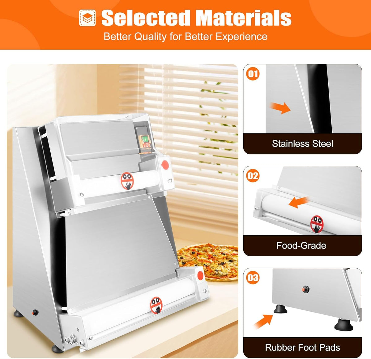 Pizza Dough Press Sheeter Machine, Commercial Electric Pizza Dough Roller Sheeter, 370W Pizza Press U283509