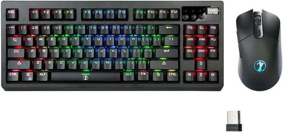 Wireless Mechanical Gaming Keyboard and Mouse, RGB Backlit Rechargeable 3600mAh, Anti-ghosting Keyboard + 7D 3200DPI Mice, Brown Switch, Silver, Pack of 2 C899924