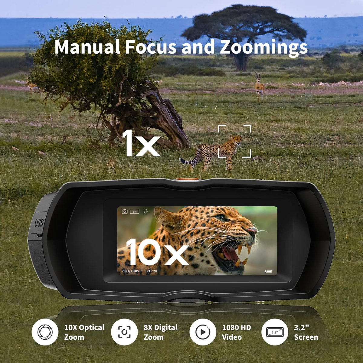 Night Vision Goggles with 10X Optical Zoom, 1080P Video, 3.2 LCD, Rechargeable Battery N565608