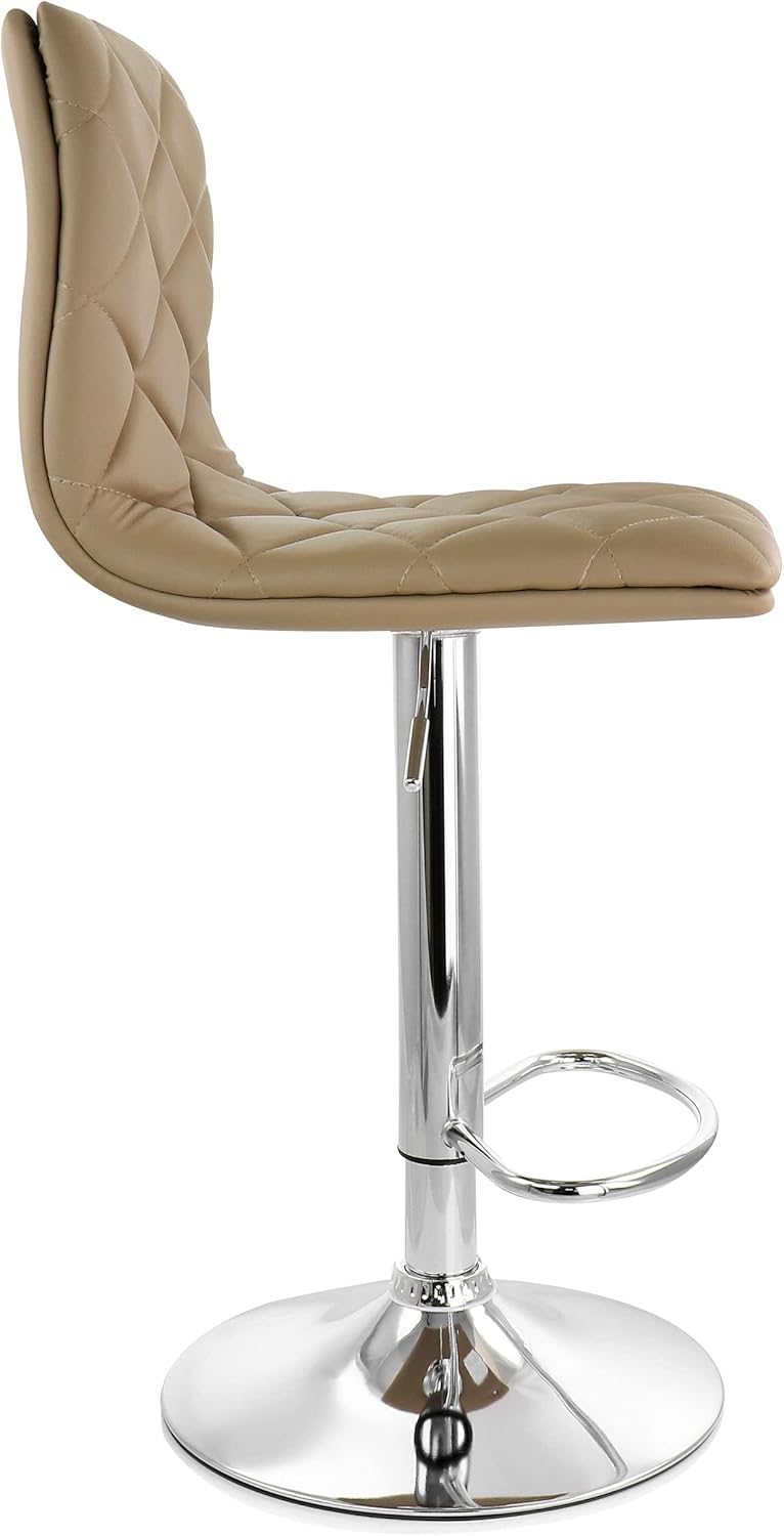 2 Piece Adjustable Faux Leather Bar Stool in Camel with Chrome Base E36561