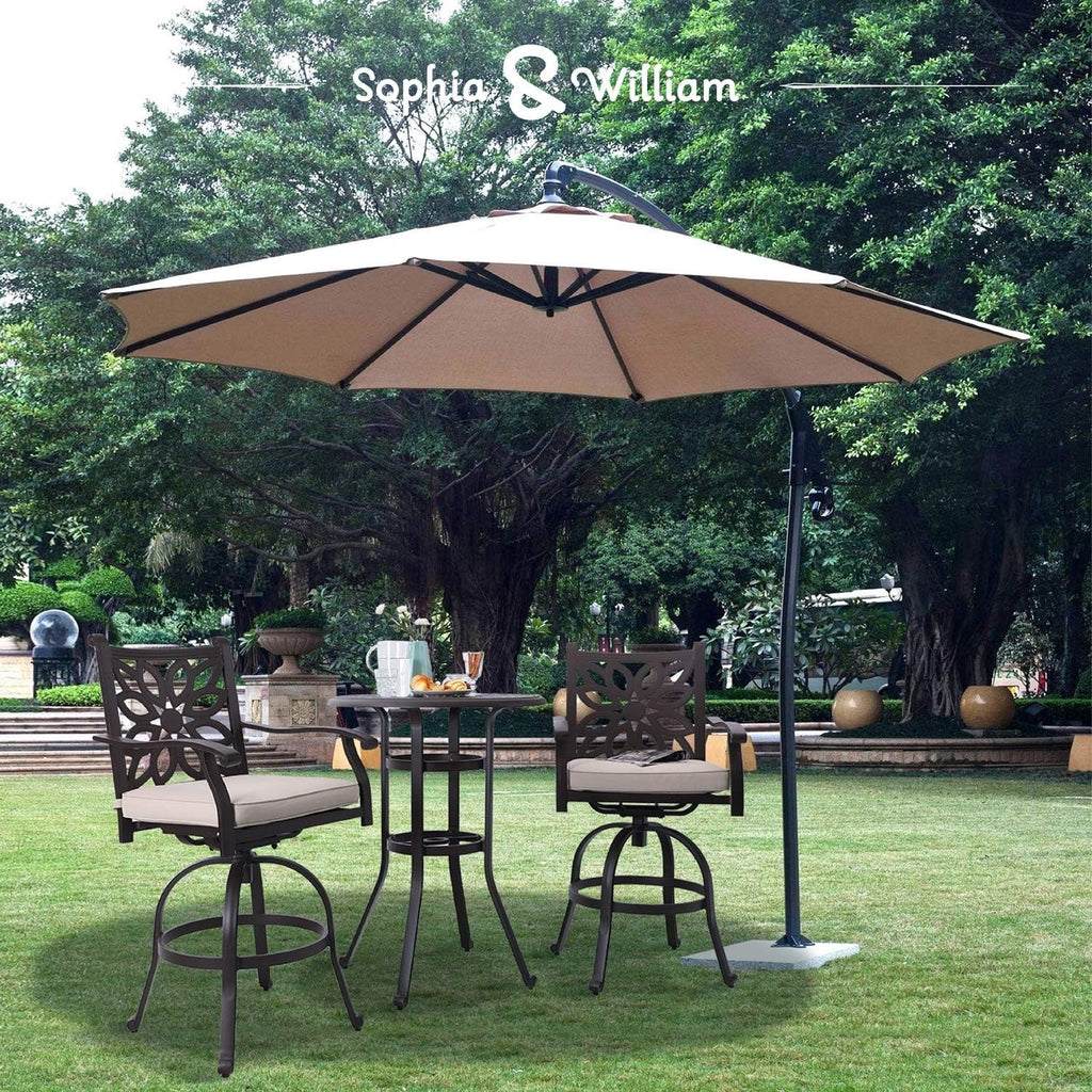 Outdoor Cast Aluminium Bar Height Table Round with Umbrella Hole Brown H389