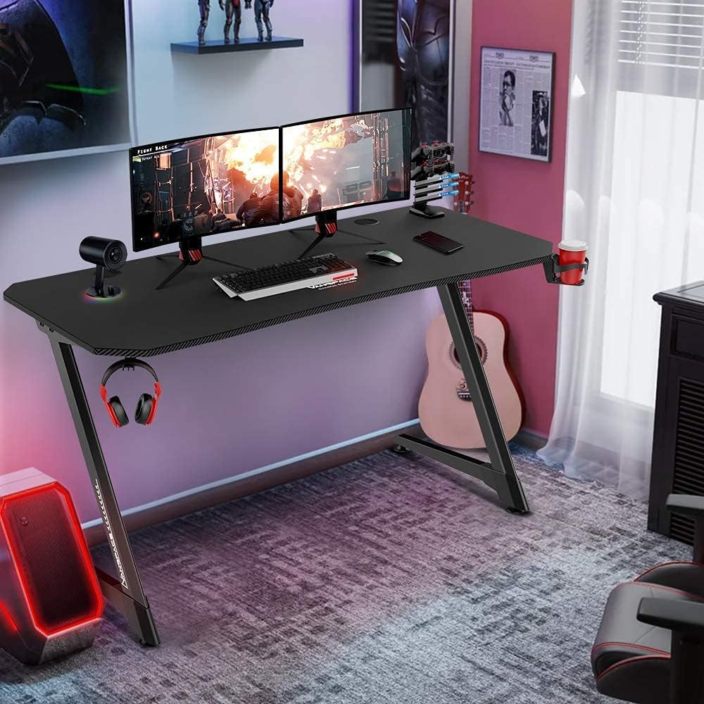 55 Inch Ergonomic Gaming Desk with Full-Covered Mouse Pad Z2296