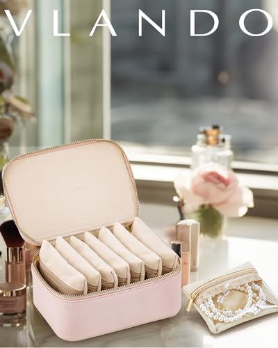 Green PU Leather Small Jewelry Case with 6 Zipper Velvet Bags P10380