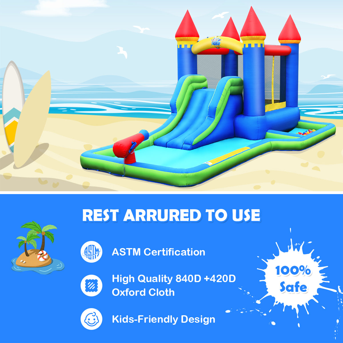 Inflatable Castle Bounce House Slide Water Park Ball Pit with 550W Blower X193