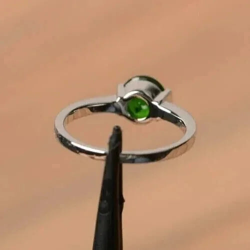 Round Cut Green Emerald Engagement Ring 925 Sterling Silver A46975