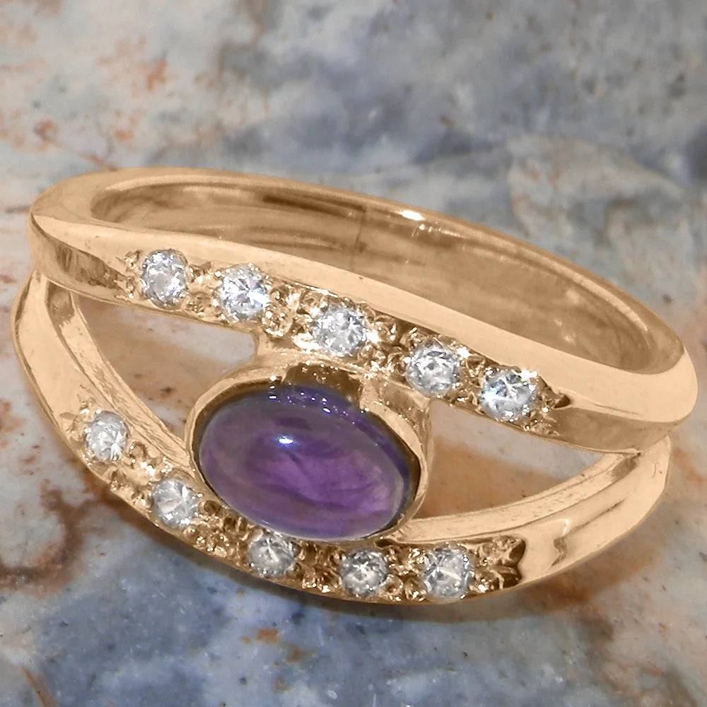 18k Rose Gold Natural Amethyst Diamond Band Ring O851