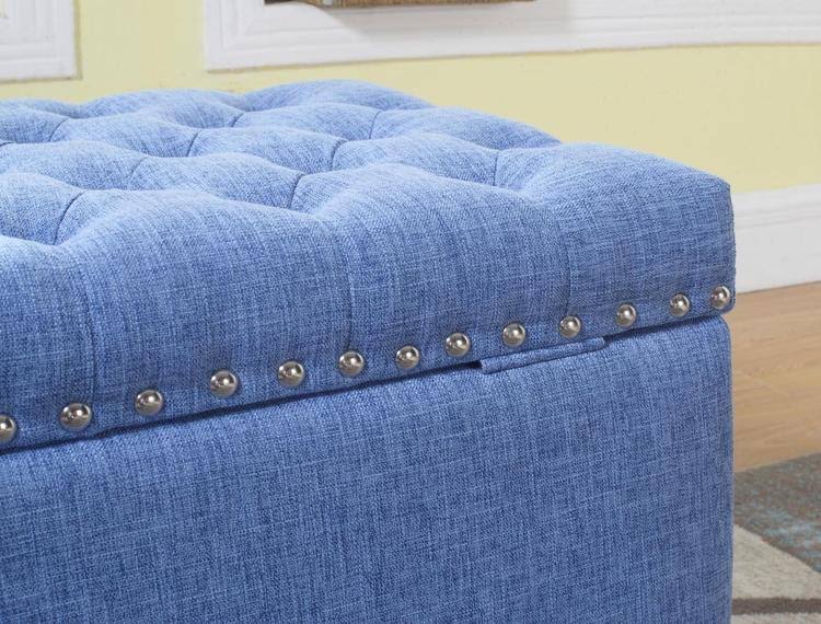 Blue Button Tufted Storage Ottoman with Nailhead H368159