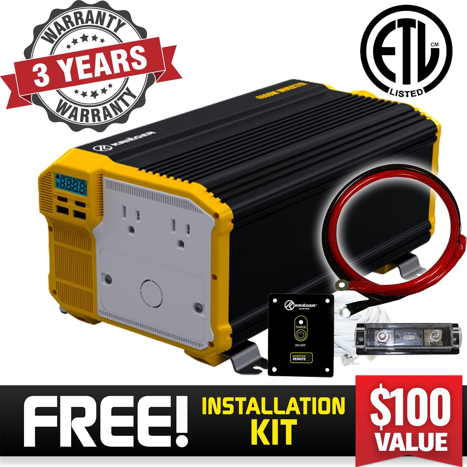 3000 Watts Power Inverter 12V to 110V Modified Sine Wave Dual AC Outlets H67642