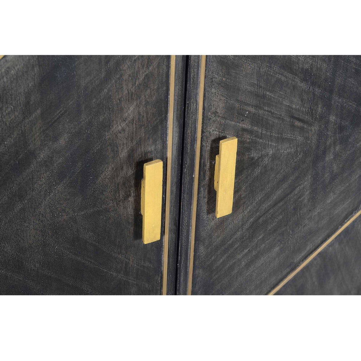 Gray and Gold Mango Wood Cabinet with Dual Door Storage W7395